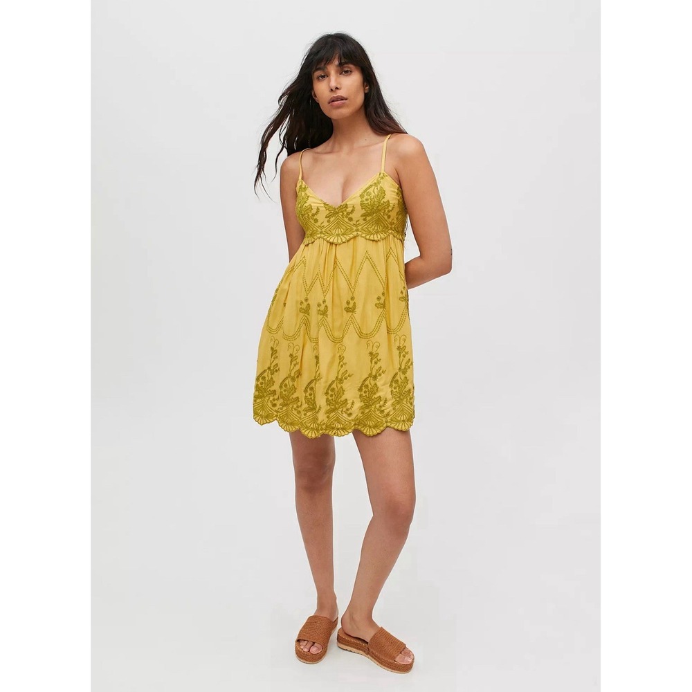 Urban Outfitters Womens Jamie Embroidered Boho Hippie Babydoll Mini Dress Sz XS
